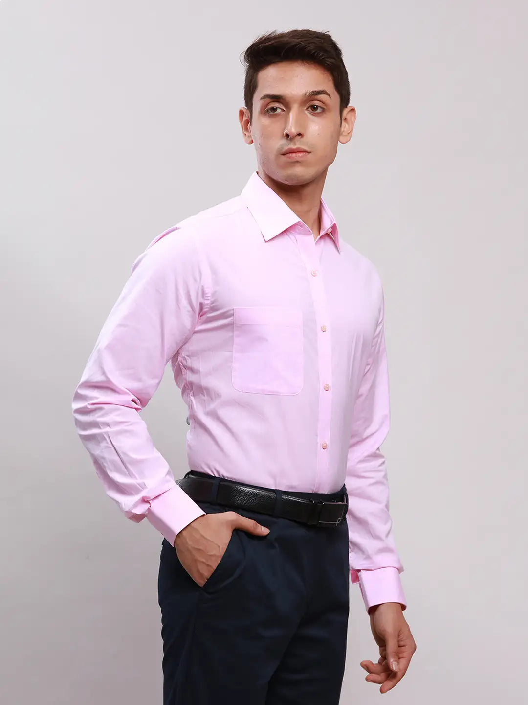 Raymond Men Yellow Slim Fit Self Design Cotton Full Sleeve Cut Away Shirt
