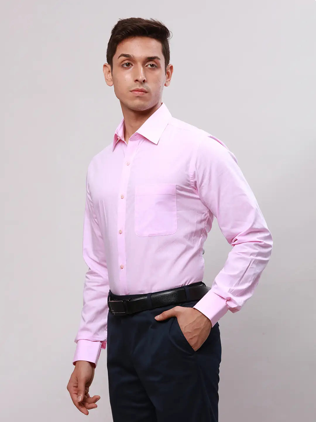 Raymond Men Yellow Slim Fit Self Design Cotton Full Sleeve Cut Away Shirt