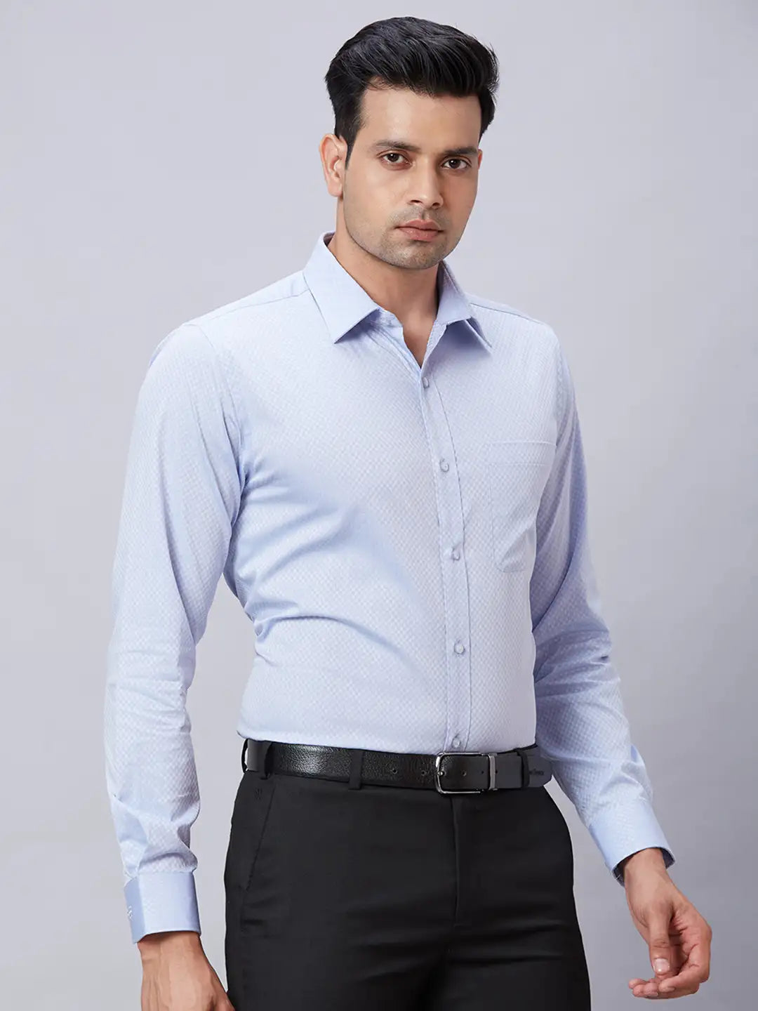 Men Grey Slim Fit Structure Cotton Shirts