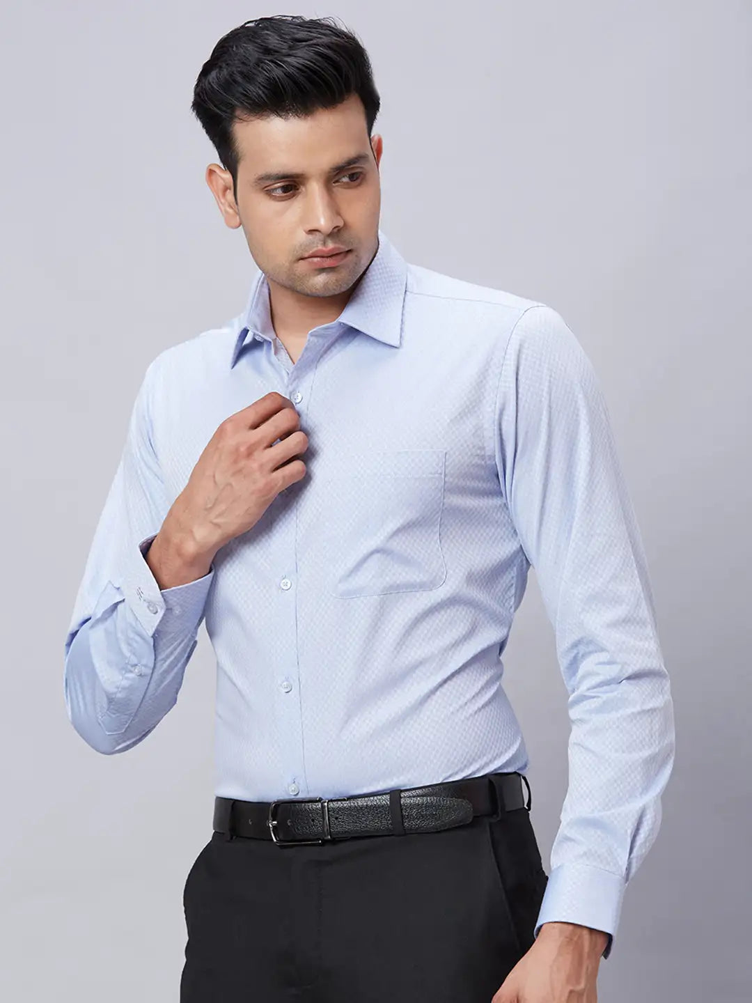 Men Grey Slim Fit Structure Cotton Shirts