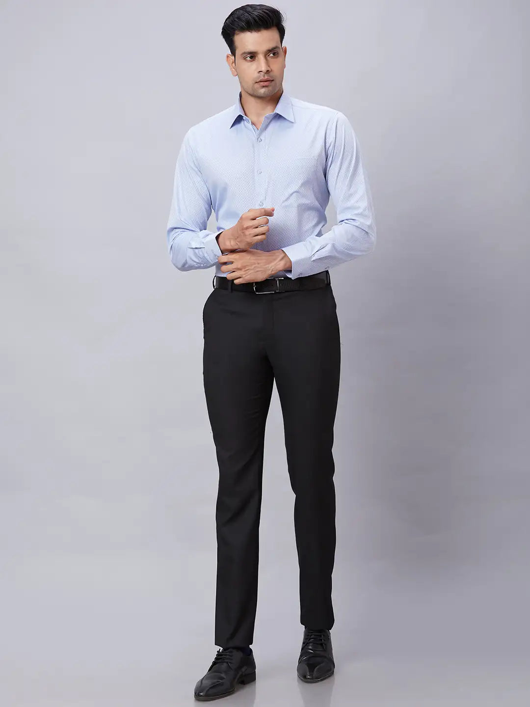 Men Grey Slim Fit Structure Cotton Shirts