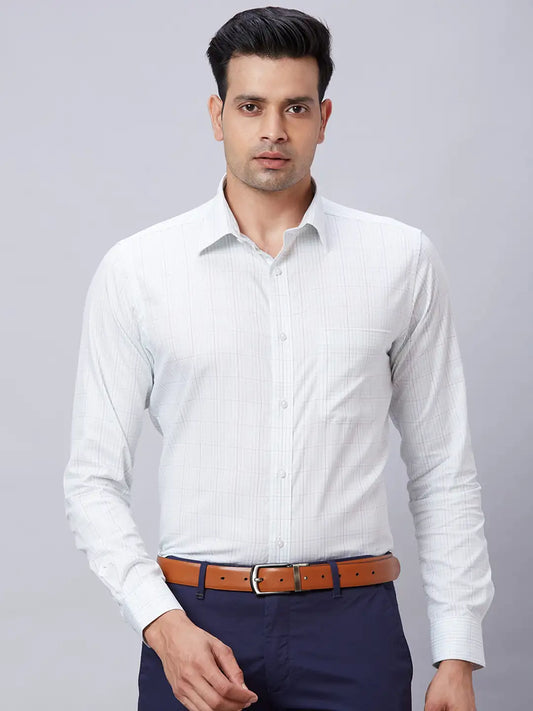 Men Blue Slim Fit Structure Cotton Shirts