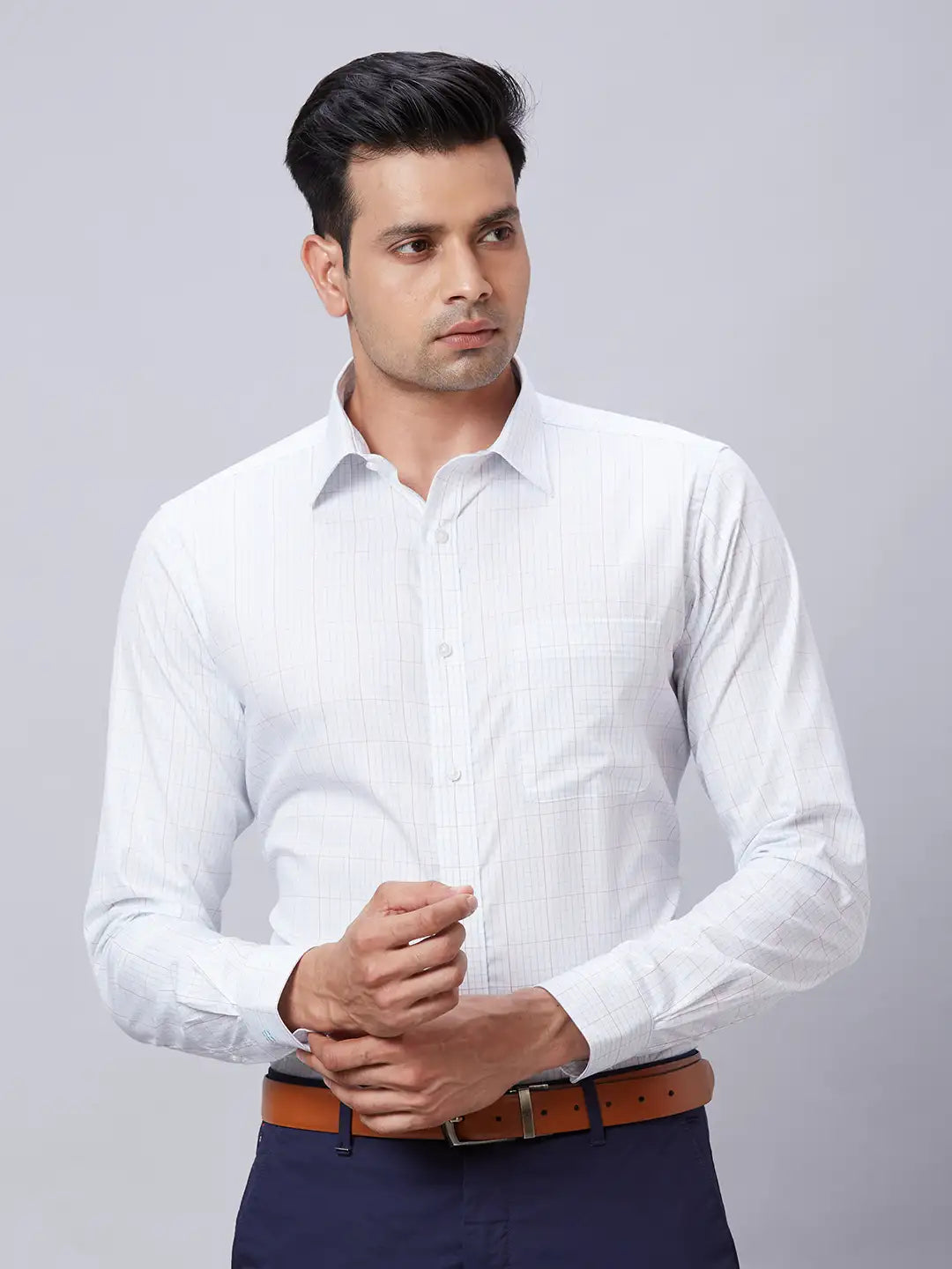 Raymond Men Violet Structure Slim Fit Cotton Shirt