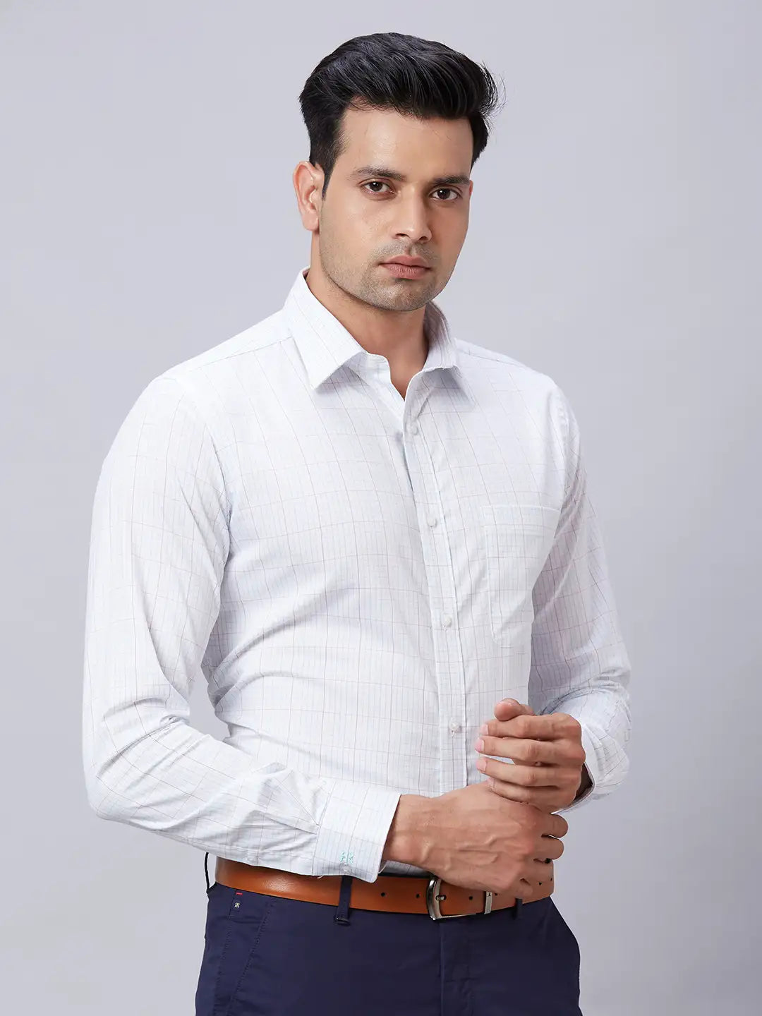 Raymond Men Violet Structure Slim Fit Cotton Shirt
