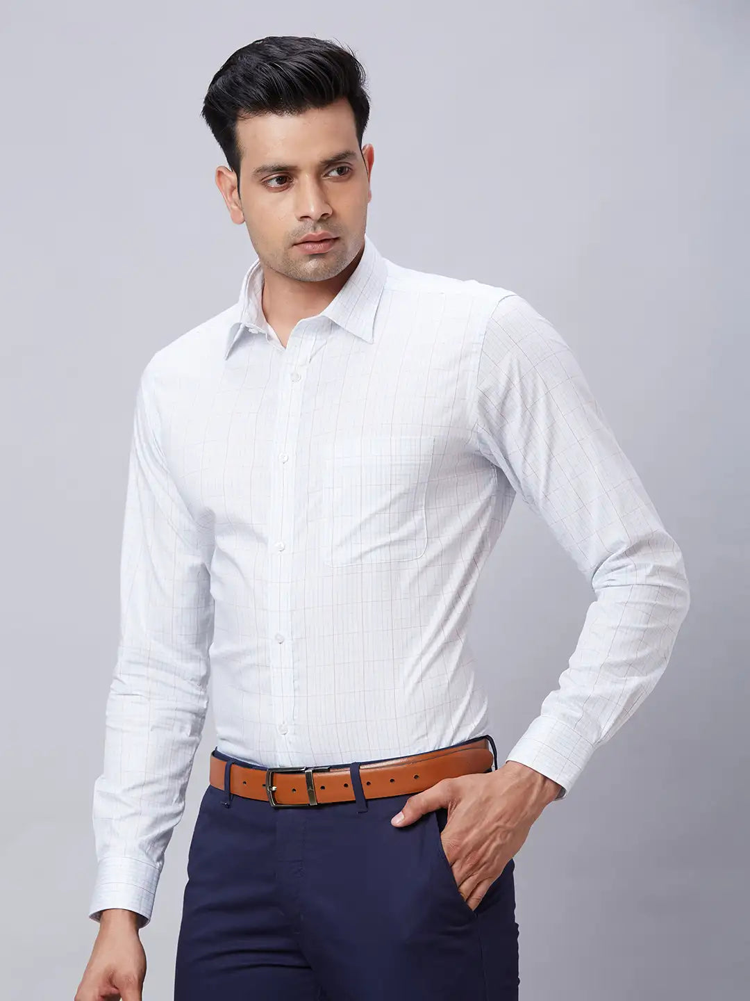 Raymond Men Violet Structure Slim Fit Cotton Shirt