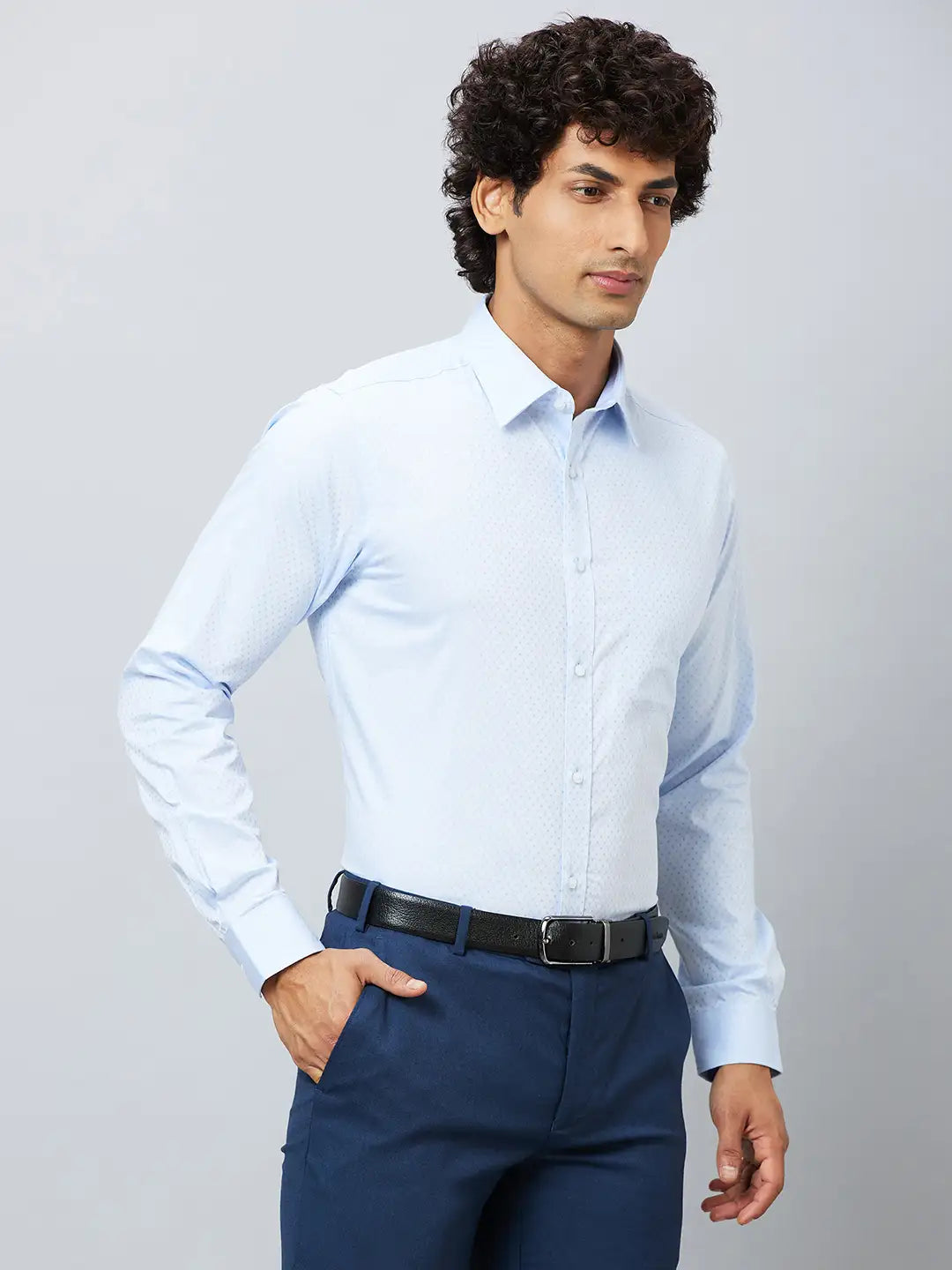 Raymond Men Blue Structure Slim Fit Cotton Shirts