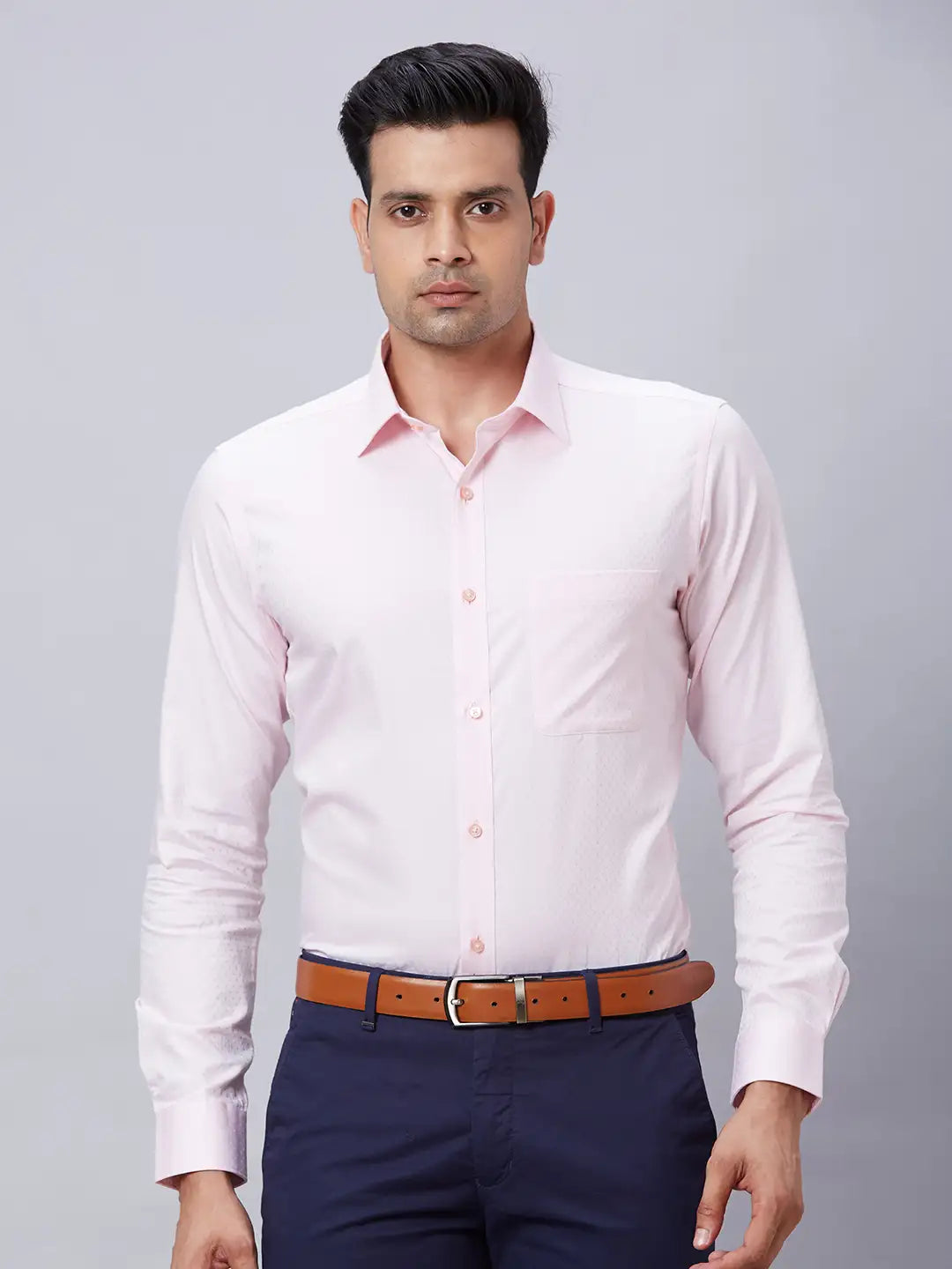 Raymond Men Violet Structure Slim Fit Cotton Shirt