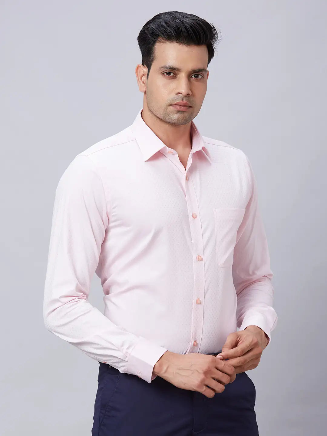 Raymond Men Violet Structure Slim Fit Cotton Shirt