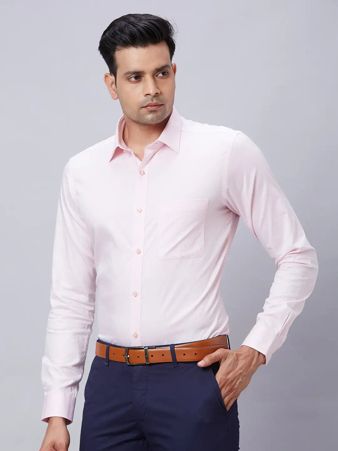 Raymond Men Violet Structure Slim Fit Cotton Shirt