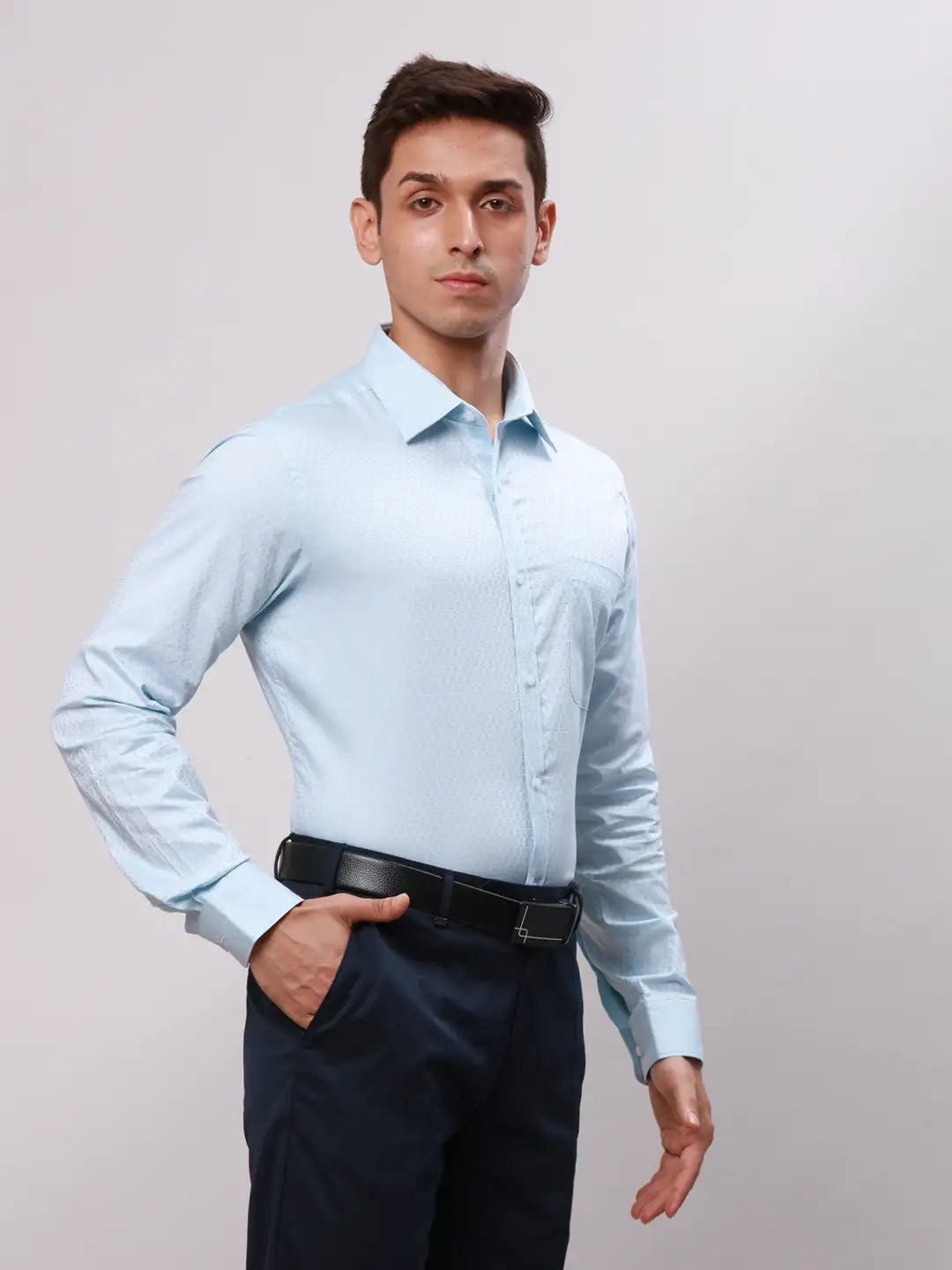 Raymond Men Red Slim Fit Structure Cotton Shirts