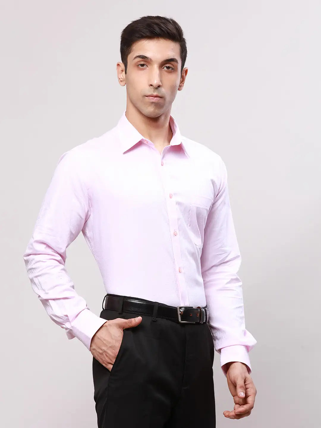 Raymond Men Violet Slim Fit Structure Cotton Shirts