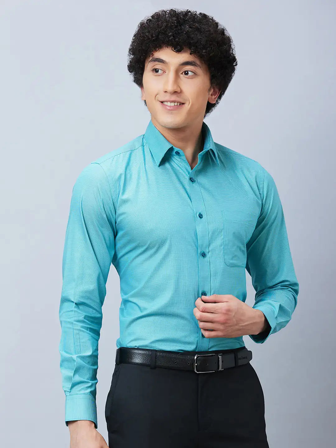 Raymond Men Grey Structure Slim Fit Cotton Shirts