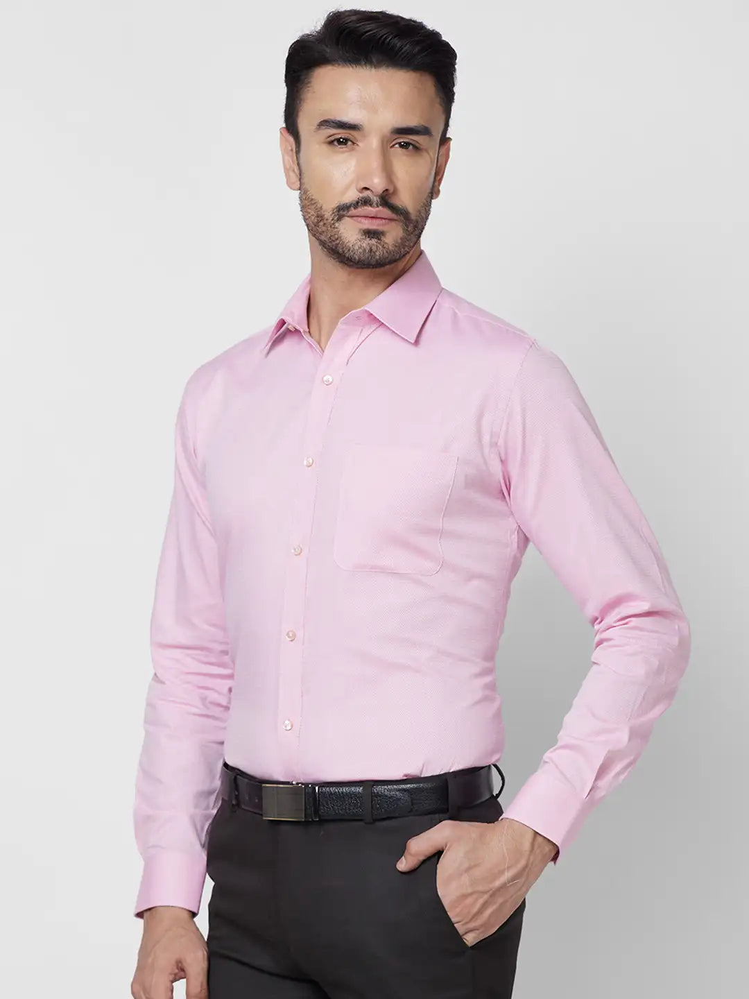 Raymond Men Violet Structure Slim Fit Cotton Shirt
