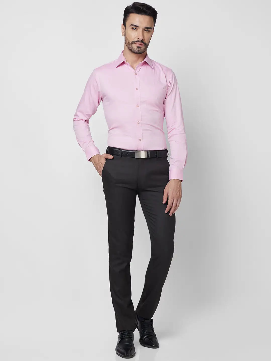 Raymond Men Violet Structure Slim Fit Cotton Shirt