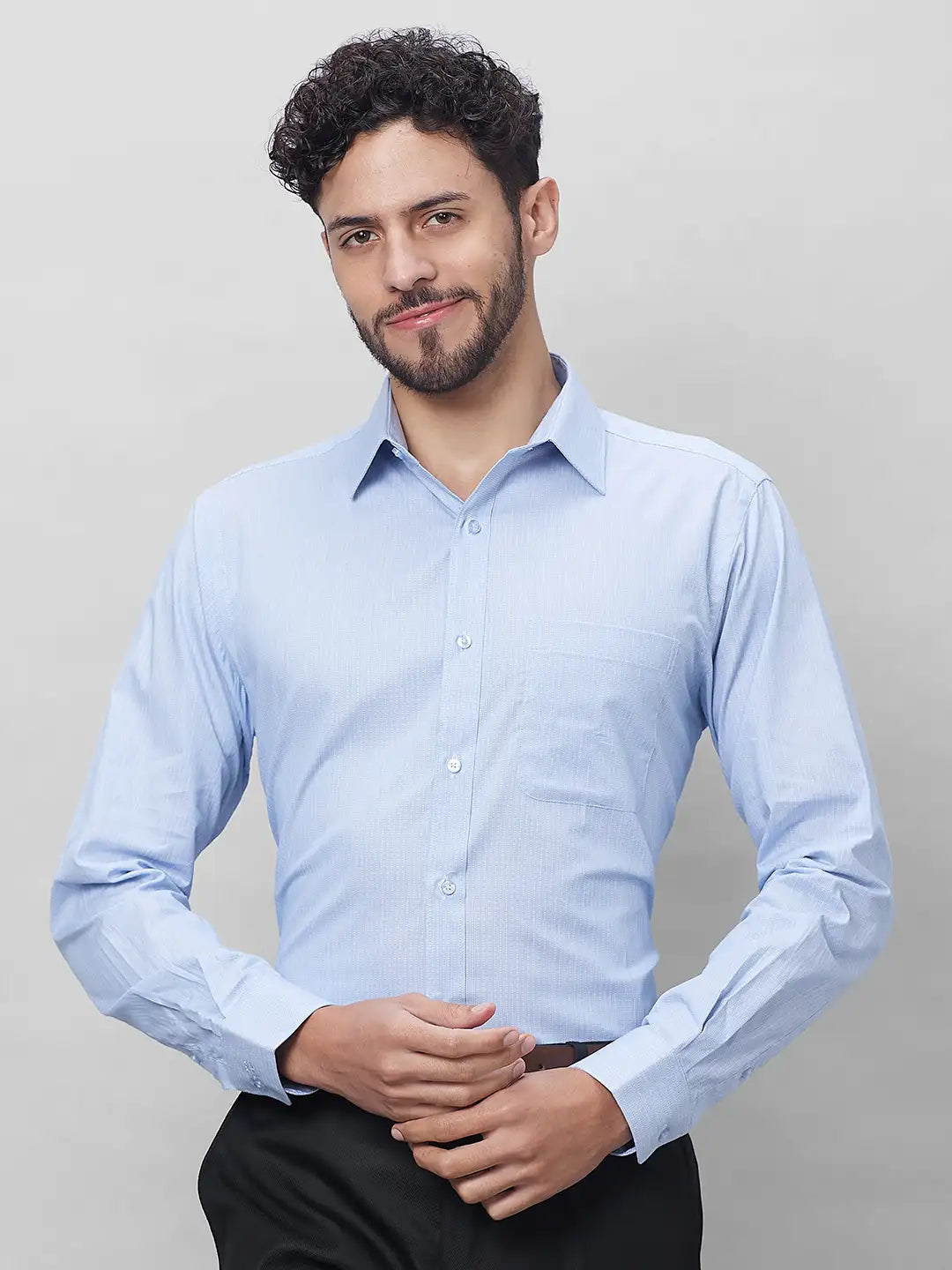 Raymond Men Blue Structure Slim Fit Cotton Shirt