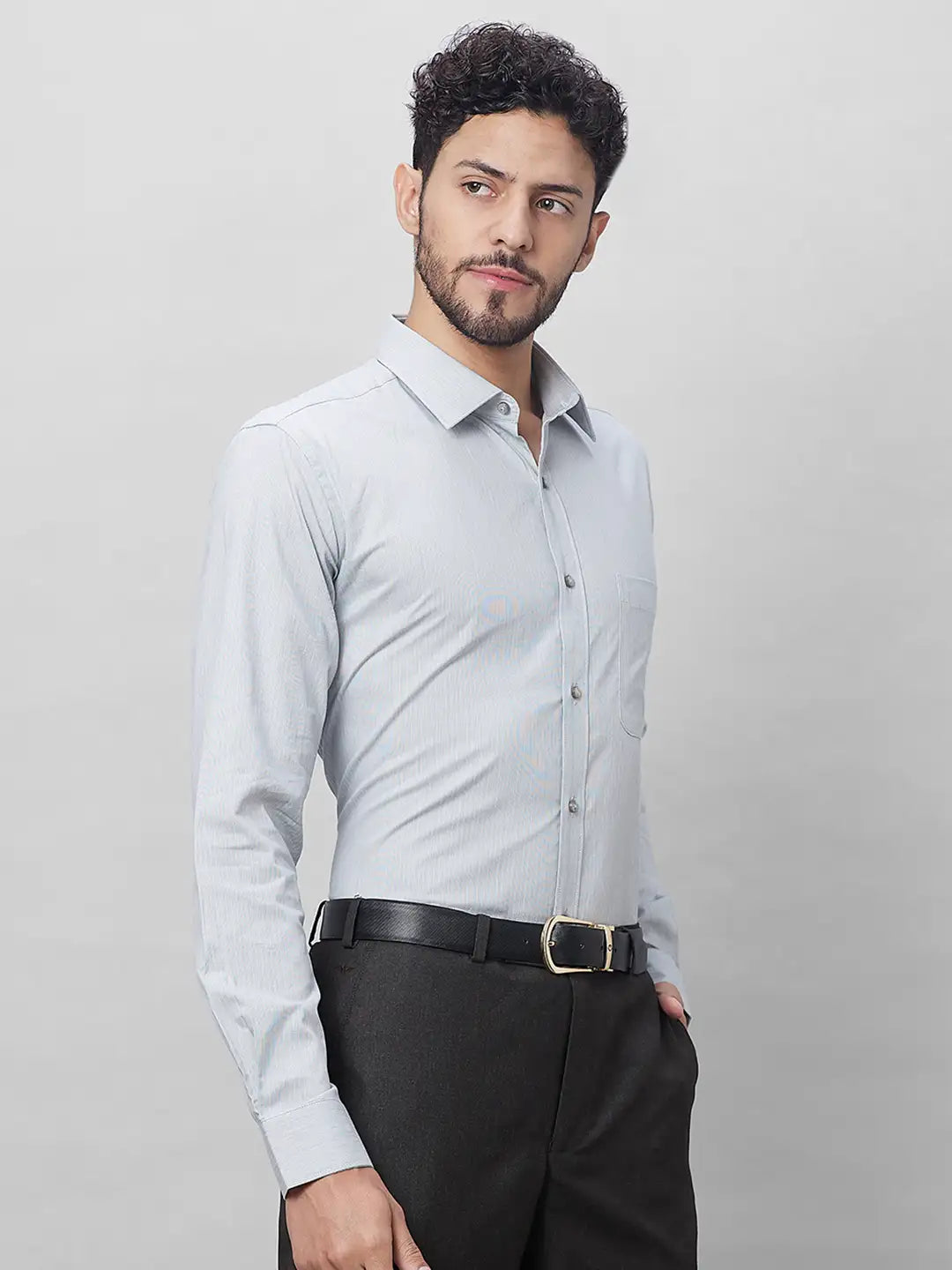 Raymond Men Petrol Structure Slim Fit Cotton Shirts