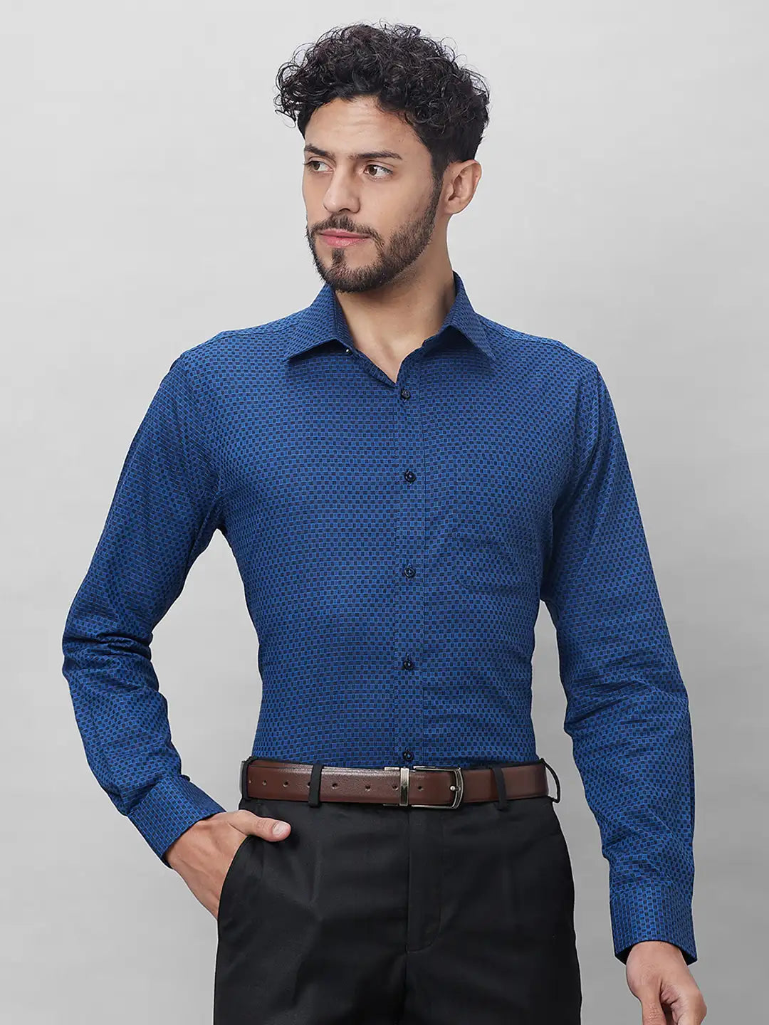 Raymond Men Grey Structure Slim Fit Cotton Shirts