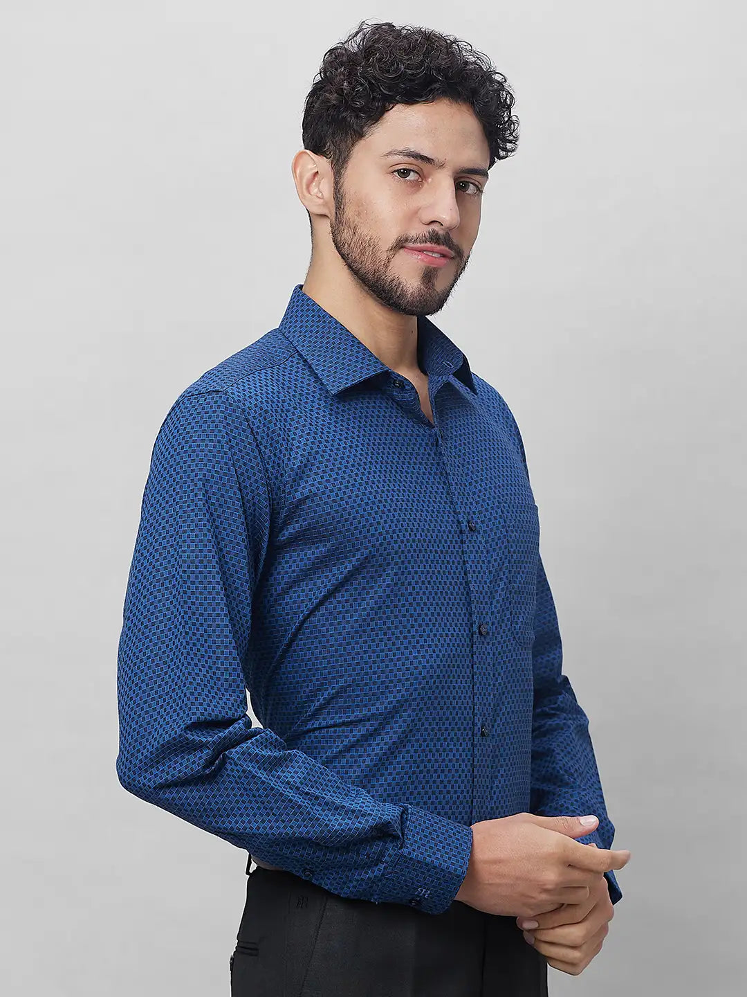 Raymond Men Grey Structure Slim Fit Cotton Shirts