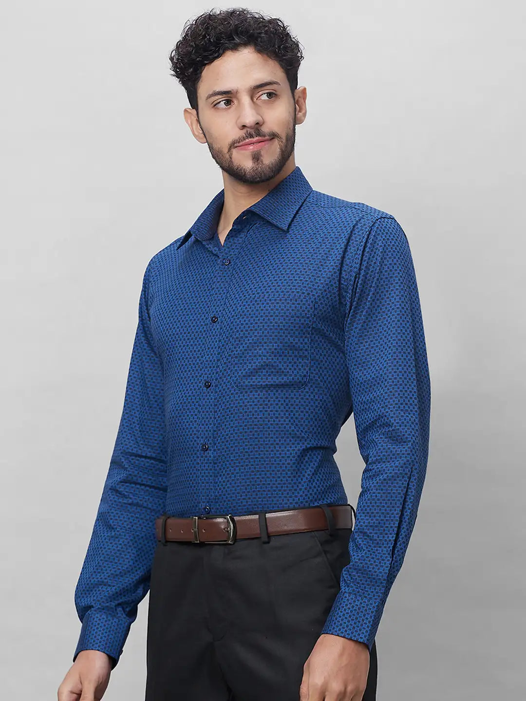Raymond Men Grey Structure Slim Fit Cotton Shirts