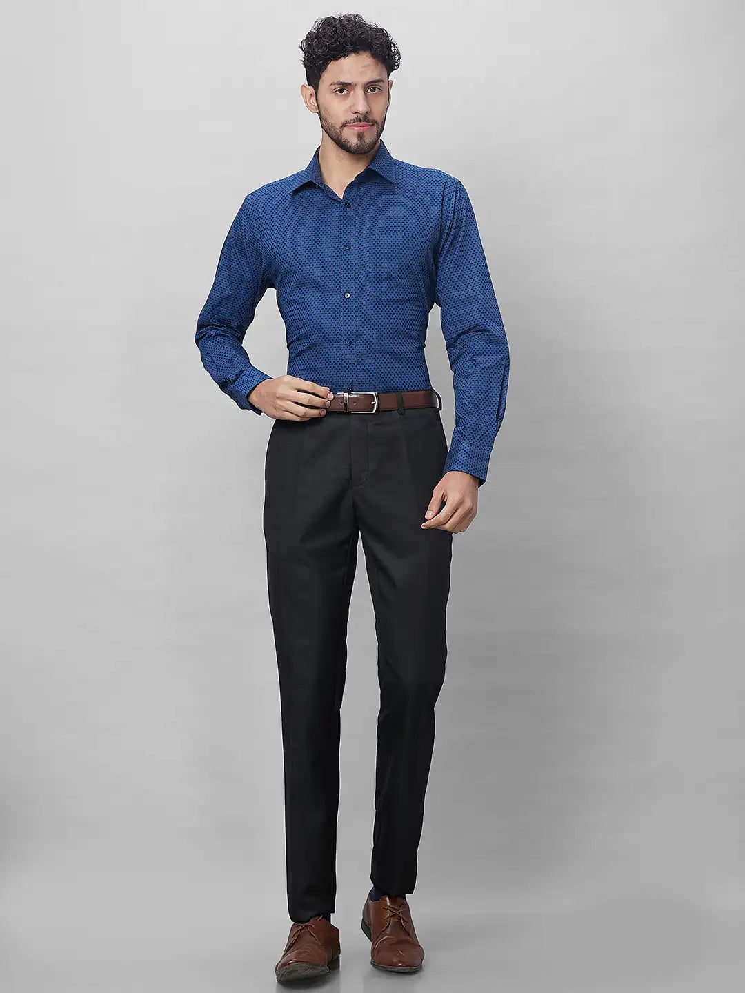 Raymond Men Grey Structure Slim Fit Cotton Shirts