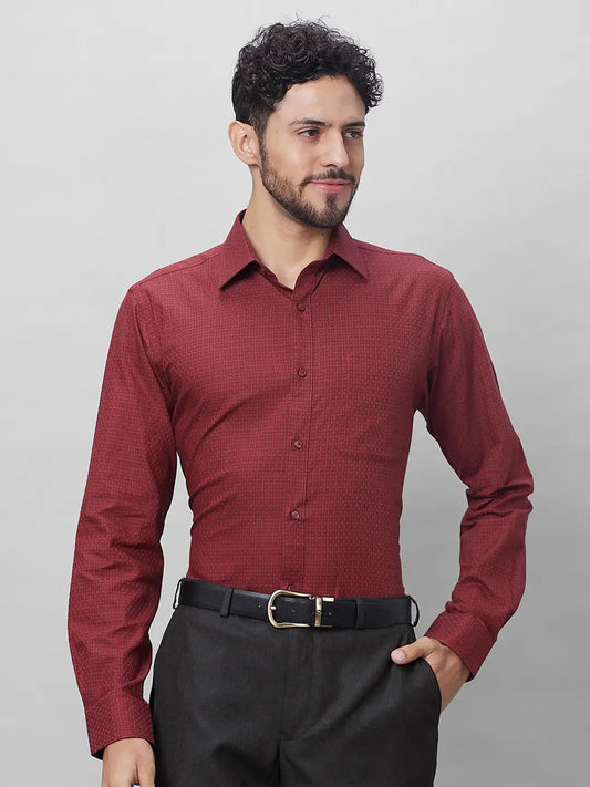 Raymond Men Red Structure Slim Fit Cotton Shirts