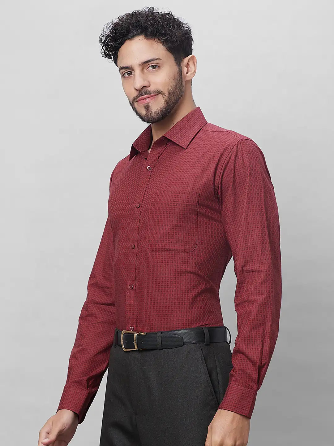 Raymond Men Red Structure Slim Fit Cotton Shirts