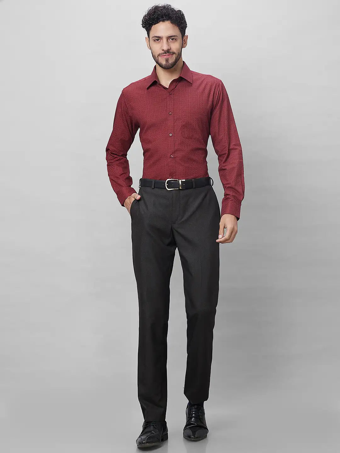 Raymond Men Red Structure Slim Fit Cotton Shirts