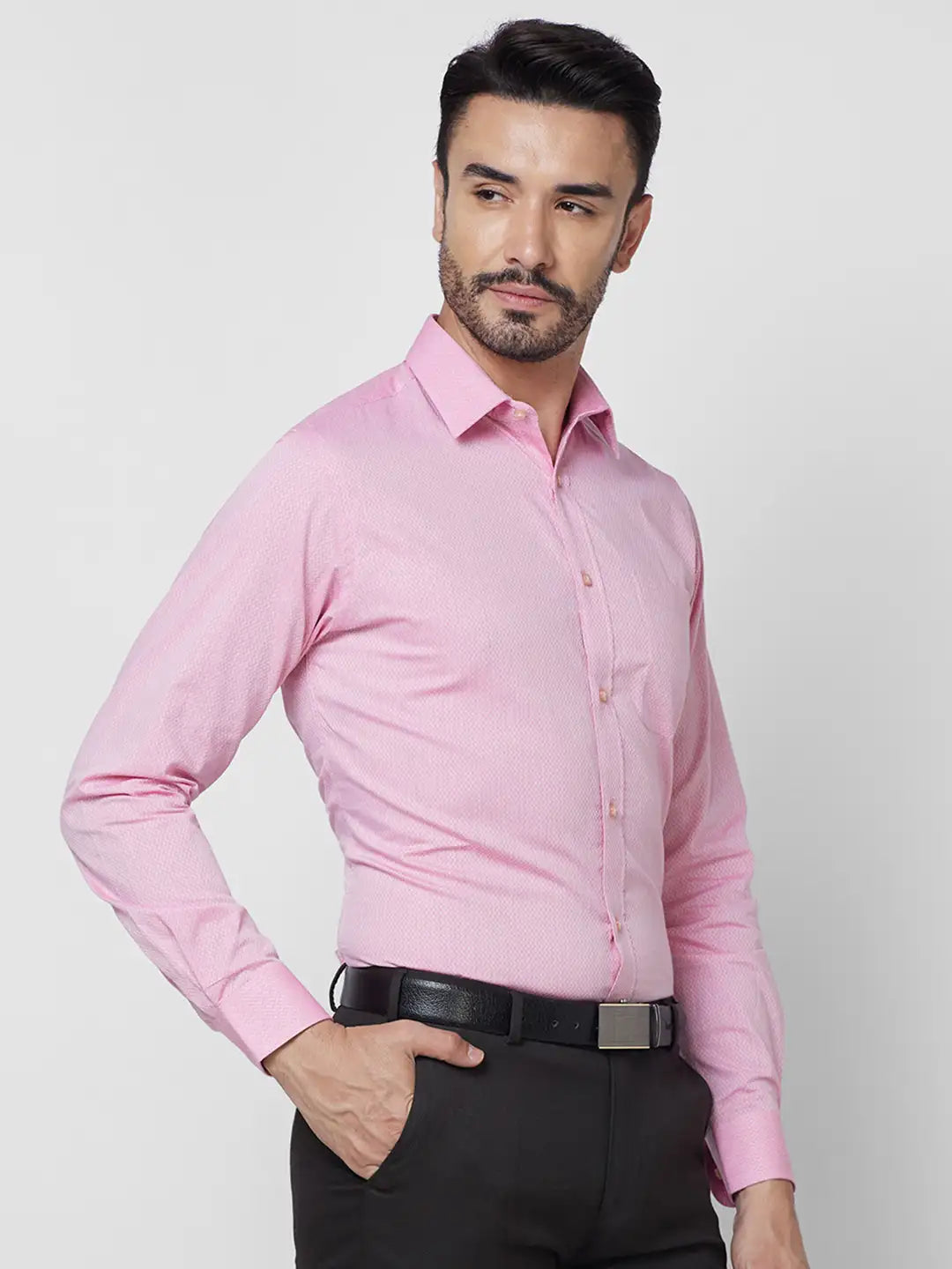 Raymond Men Violet Structure Slim Fit Cotton Shirt