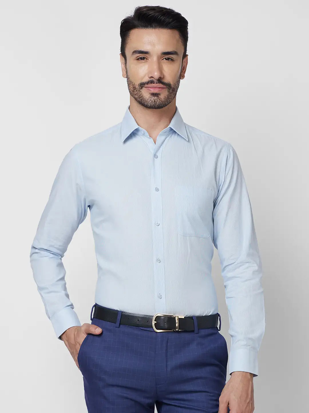Raymond Men Grey Structure Slim Fit Cotton Shirt