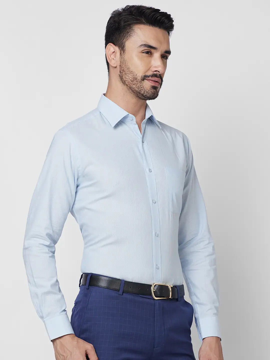 Raymond Men Grey Structure Slim Fit Cotton Shirt