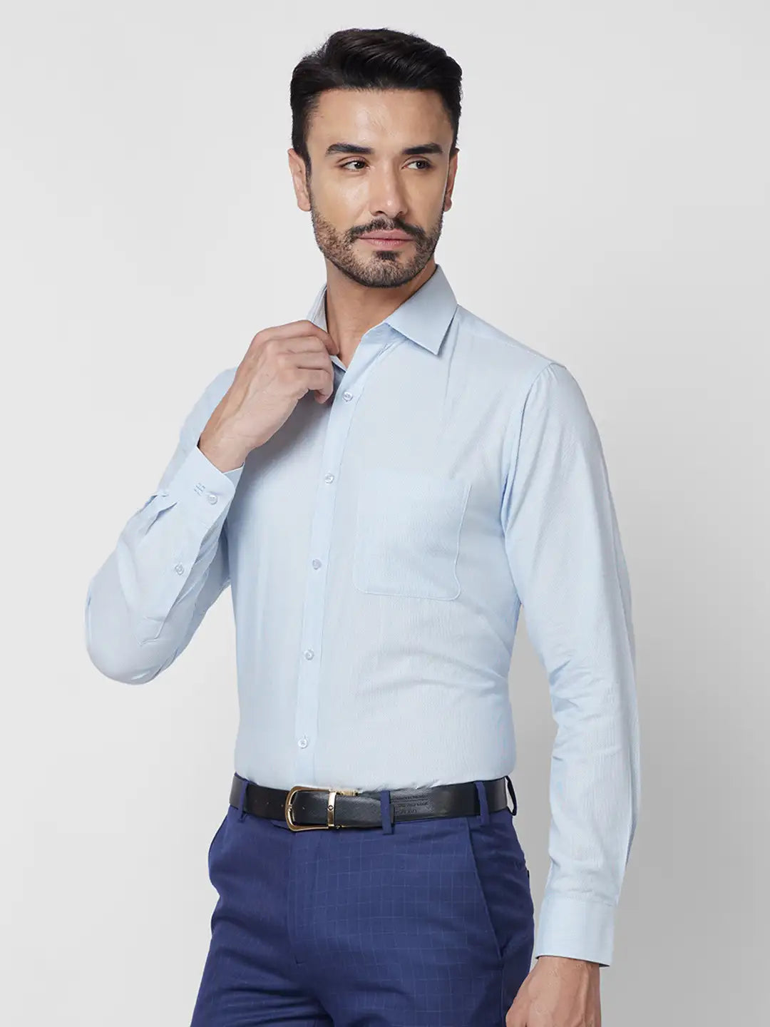 Raymond Men Grey Structure Slim Fit Cotton Shirt