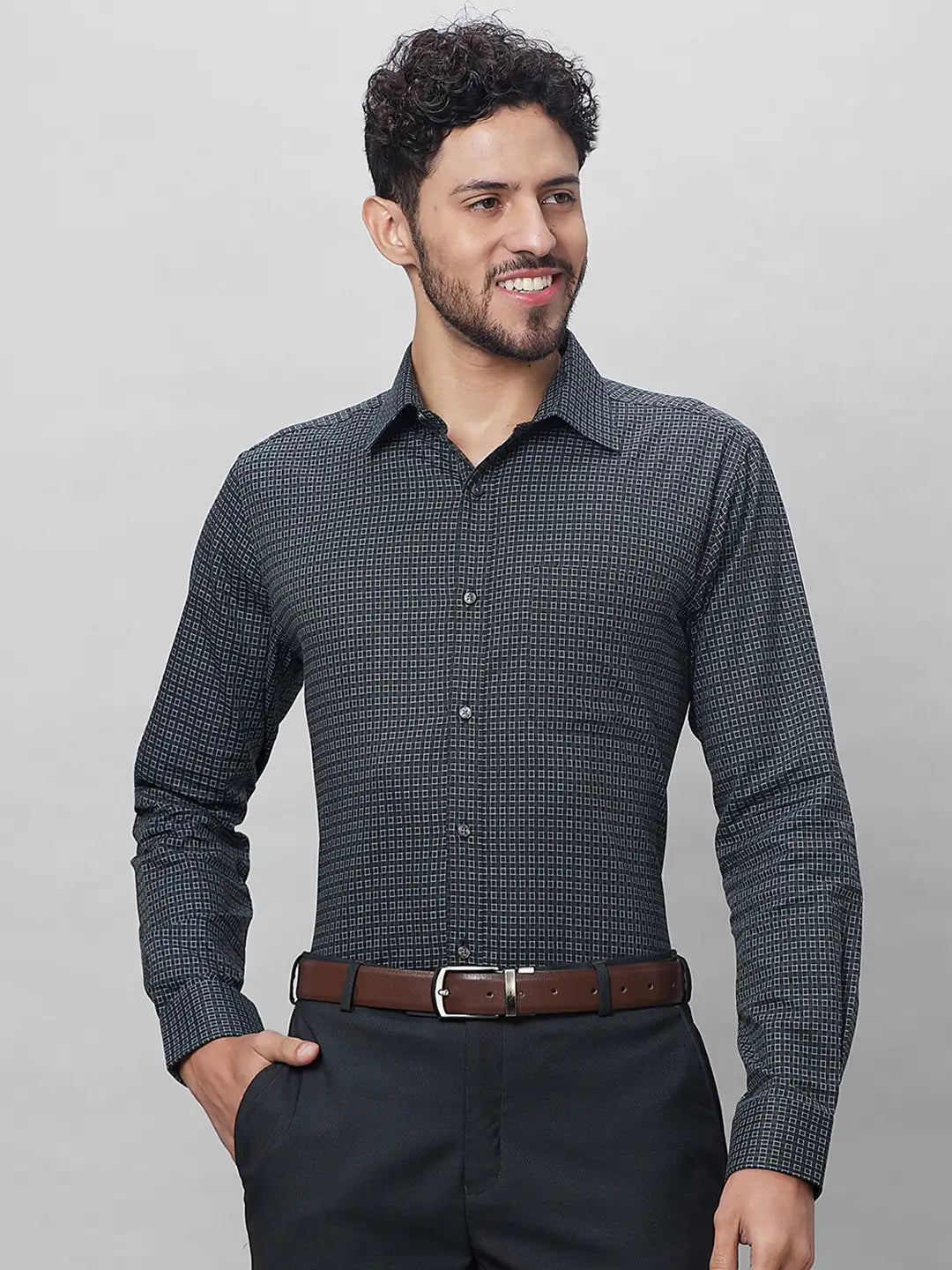 Raymond Men Blue Structure Slim Fit Cotton Shirt