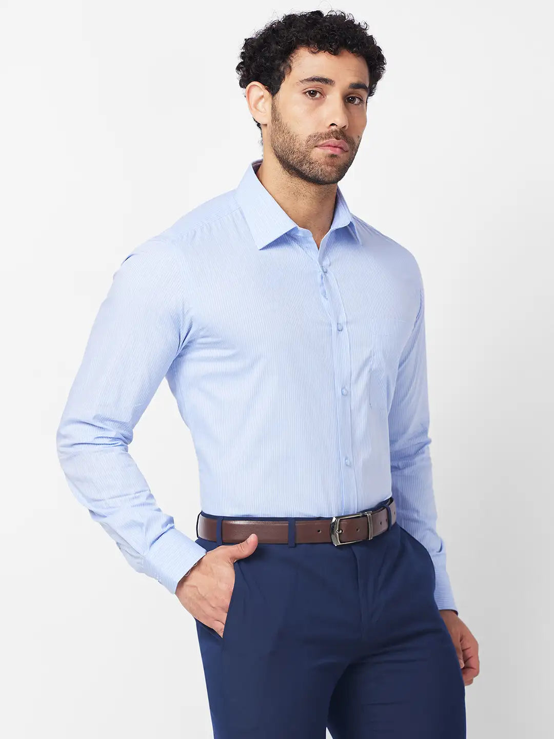 Raymond Men Blue Structure Slim Fit Cotton Shirt