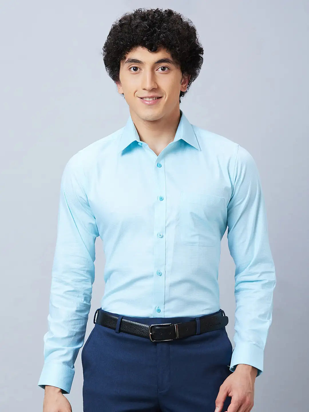 Raymond Men Blue Structure Slim Fit Cotton Shirt