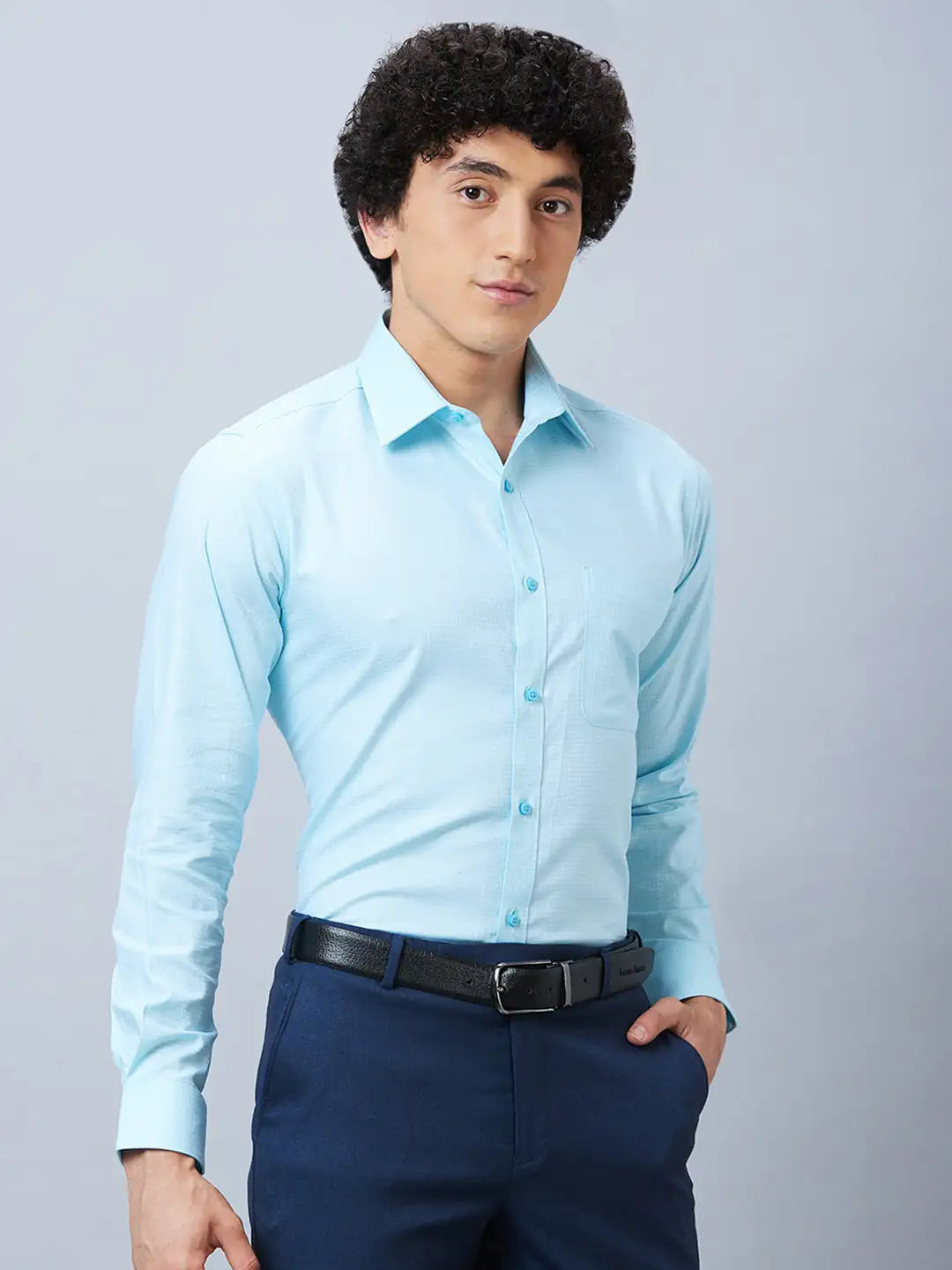 Raymond Men Blue Structure Slim Fit Cotton Shirt