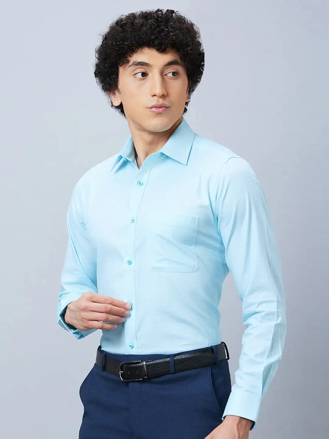 Raymond Men Blue Structure Slim Fit Cotton Shirt