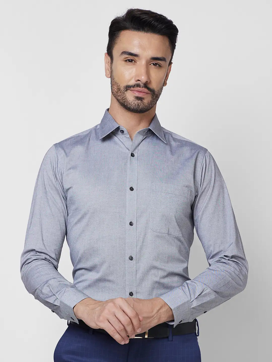 Raymond Men Blue Structure Slim Fit Cotton Shirt