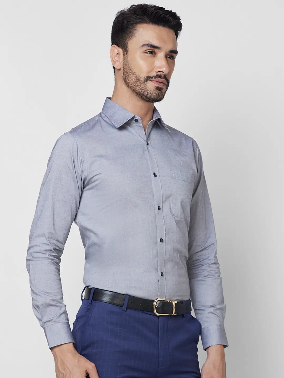 Raymond Men Blue Structure Slim Fit Cotton Shirt