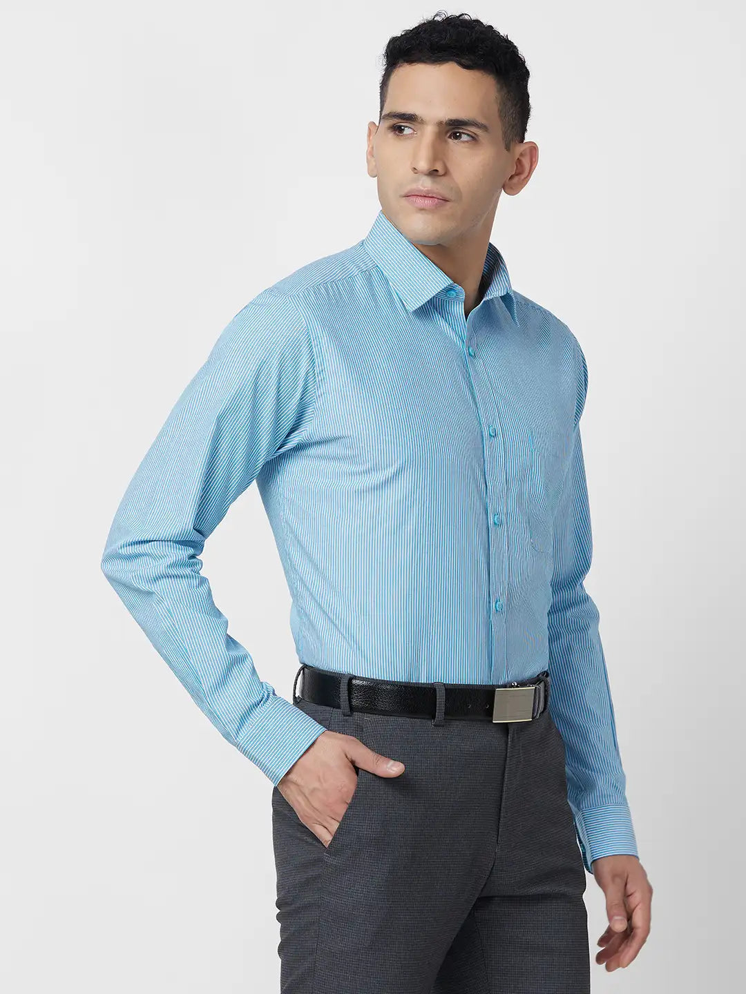 Raymond Men Green Structure Slim Fit Cotton Shirt