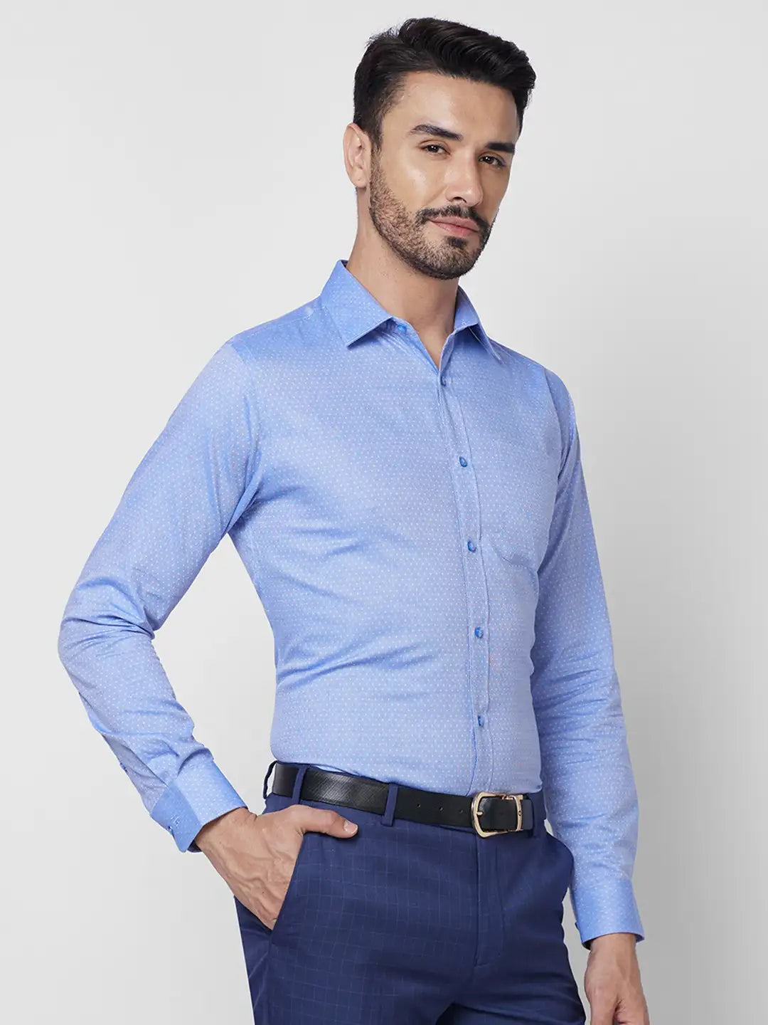 Raymond Men Blue Structure Slim Fit Cotton Shirt