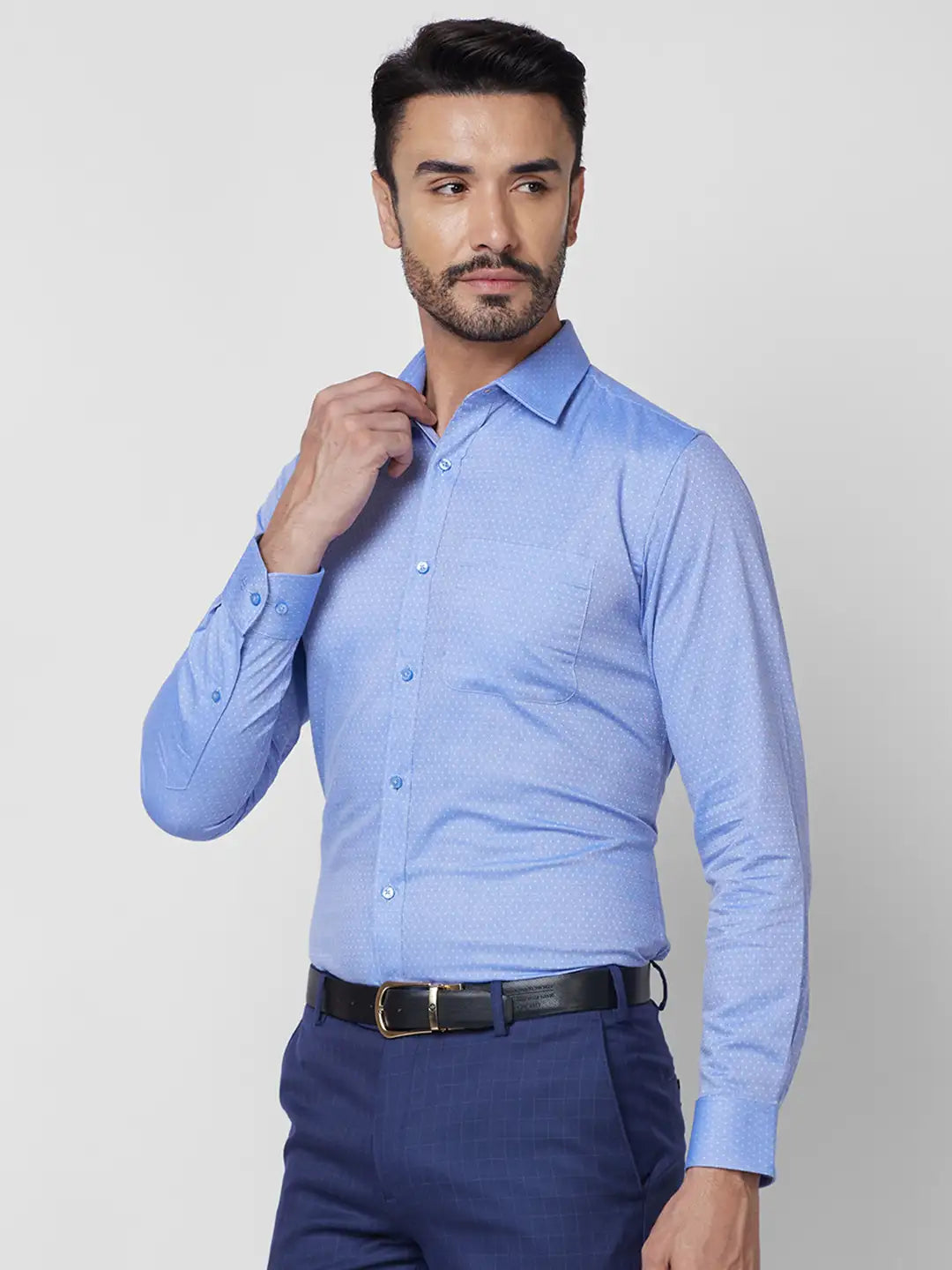 Raymond Men Blue Structure Slim Fit Cotton Shirt