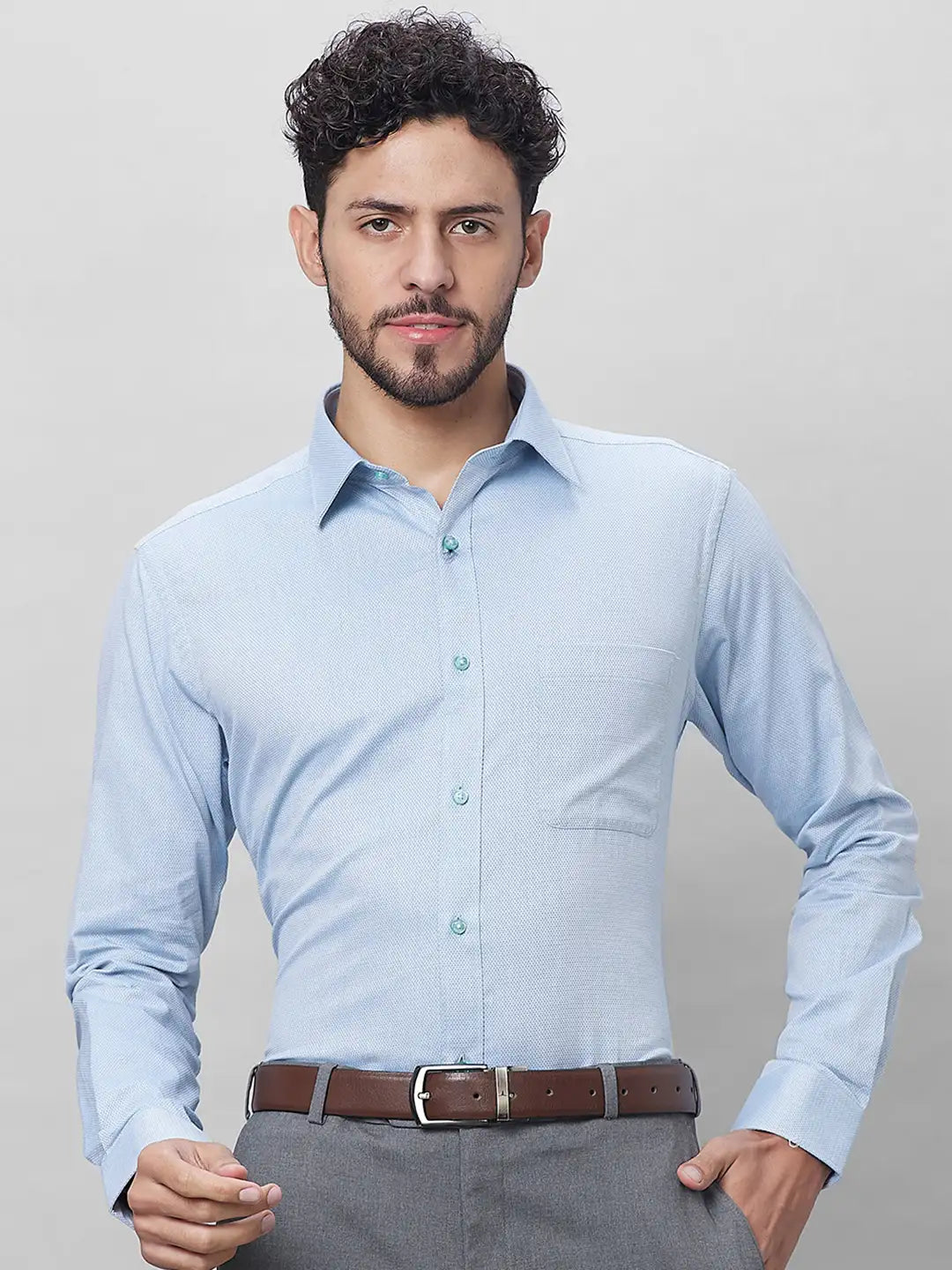 Raymond Men Violet Structure Slim Fit Cotton Shirts