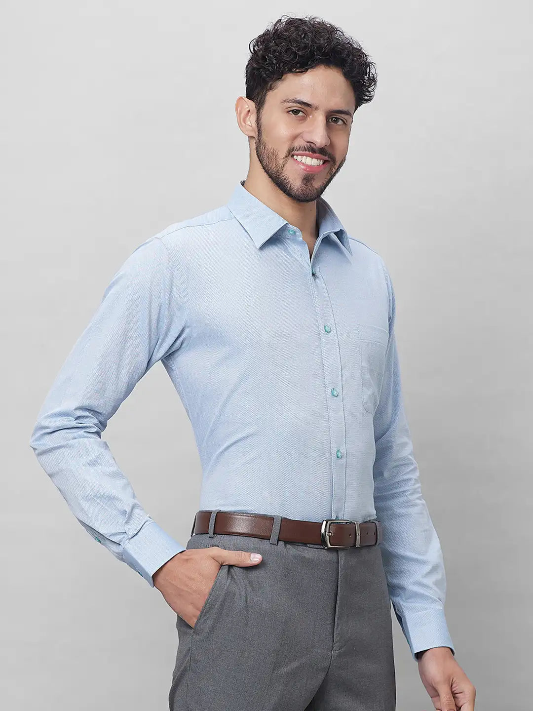Raymond Men Violet Structure Slim Fit Cotton Shirts