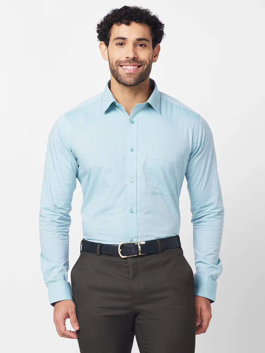 Raymond Men Blue Structure Slim Fit Cotton Shirt