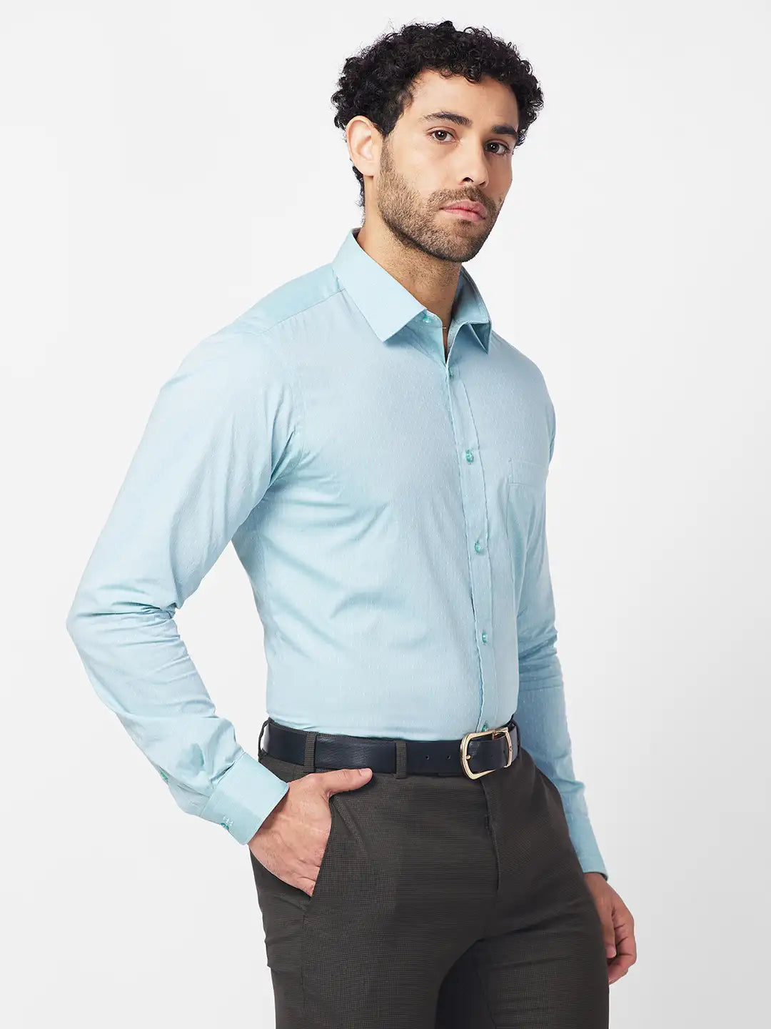 Raymond Men Blue Structure Slim Fit Cotton Shirt