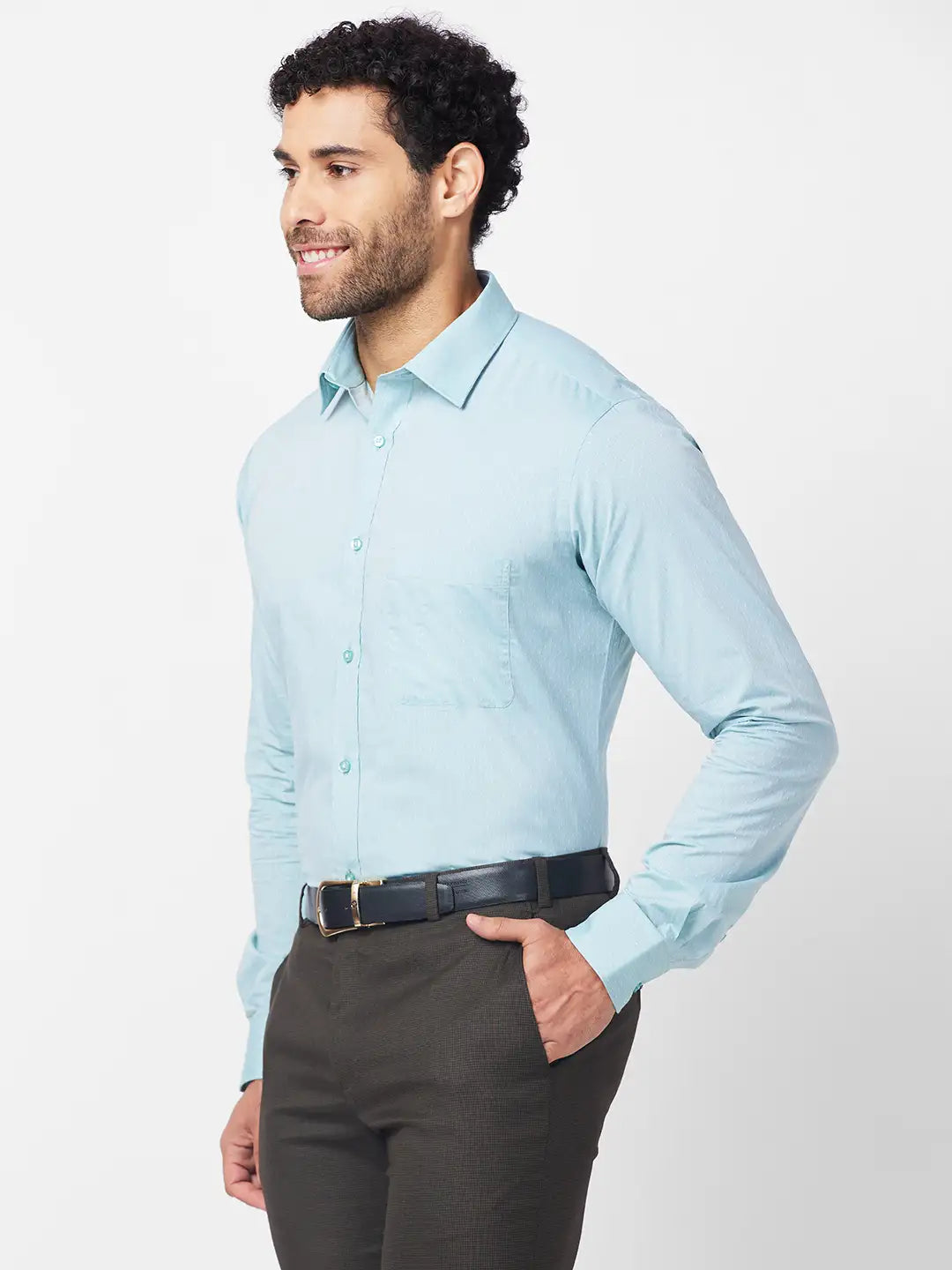 Raymond Men Blue Structure Slim Fit Cotton Shirt