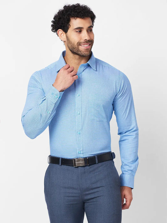 Raymond Men Blue Structure Slim Fit Cotton Shirt