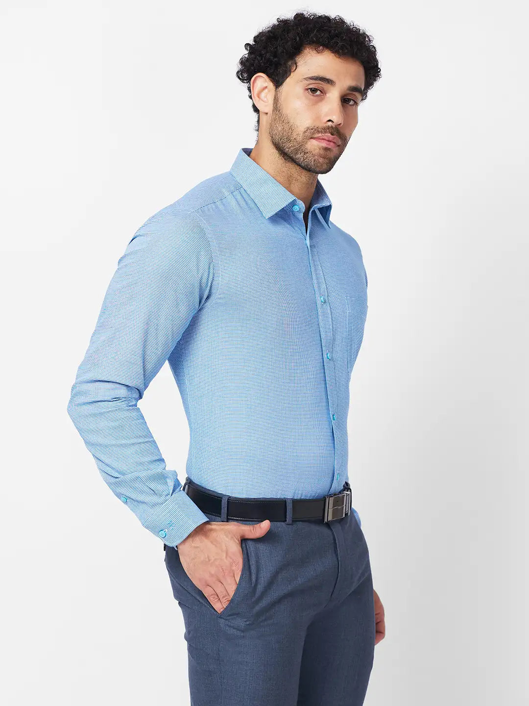Raymond Men Blue Structure Slim Fit Cotton Shirt