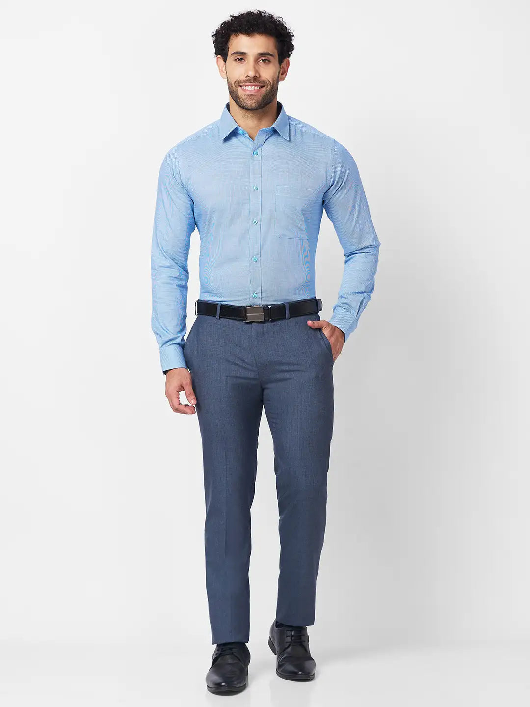 Raymond Men Blue Structure Slim Fit Cotton Shirt