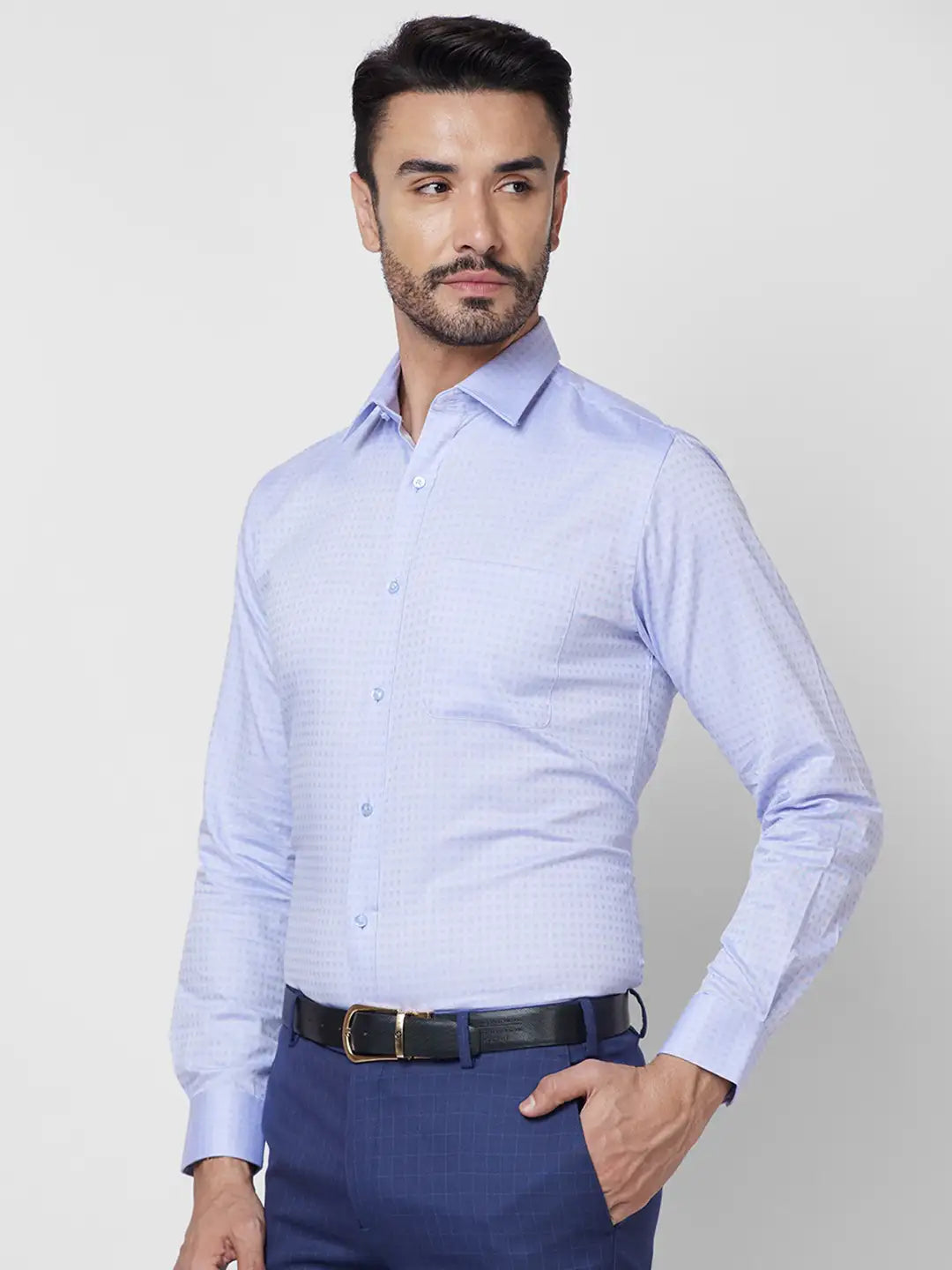 Raymond Men Blue Structure Slim Fit Cotton Shirt
